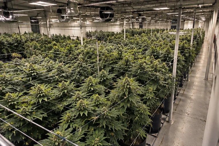 Commercial greenhouse cultivation rows