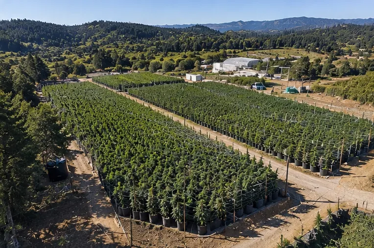 Aerial view of an outdoor cultivation field